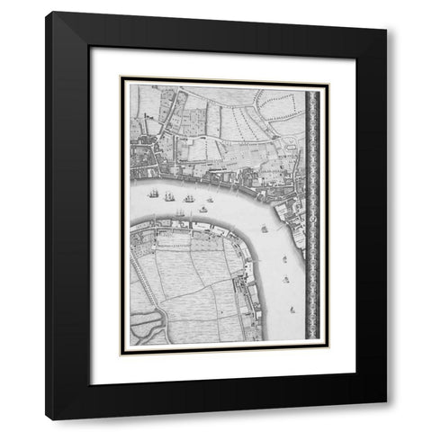 Roque Sectional map of London 1748 Black Modern Wood Framed Art Print with Double Matting by Roque, John