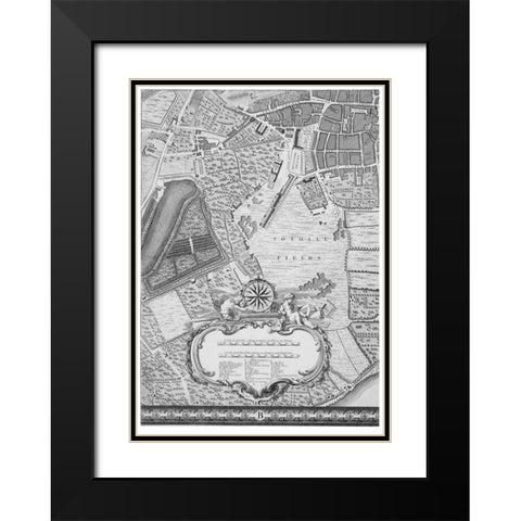 Roque Sectional map of London 1748 Black Modern Wood Framed Art Print with Double Matting by Roque, John