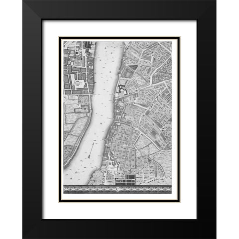 Roque Sectional map of London 1748 Black Modern Wood Framed Art Print with Double Matting by Roque, John