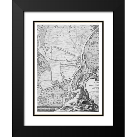 Roque Sectional map of London 1748 Black Modern Wood Framed Art Print with Double Matting by Roque, John