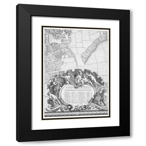 Roque Sectional map of London 1748 Black Modern Wood Framed Art Print with Double Matting by Roque, John