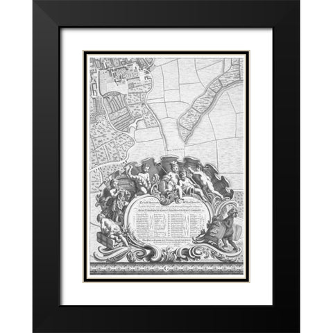 Roque Sectional map of London 1748 Black Modern Wood Framed Art Print with Double Matting by Roque, John