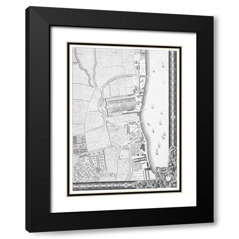 Roque Sectional map of London 1748 Black Modern Wood Framed Art Print with Double Matting by Roque, John