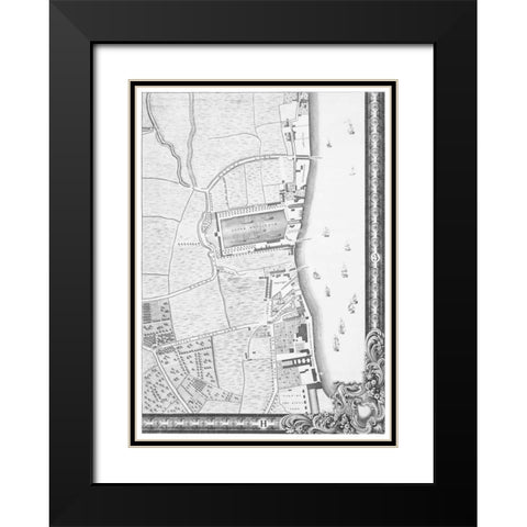 Roque Sectional map of London 1748 Black Modern Wood Framed Art Print with Double Matting by Roque, John