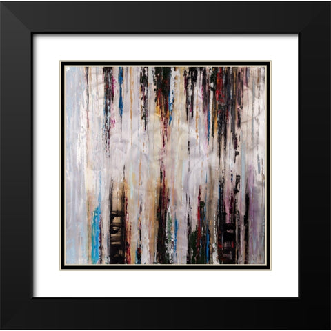 ABSTRACT RUNNY PAINT Black Modern Wood Framed Art Print with Double Matting by Atelier B Art Studio