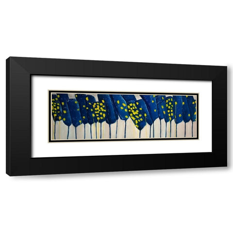 ABSTRACT BLUE FLOWERS Black Modern Wood Framed Art Print with Double Matting by Atelier B Art Studio