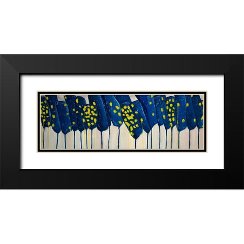 ABSTRACT BLUE FLOWERS Black Modern Wood Framed Art Print with Double Matting by Atelier B Art Studio