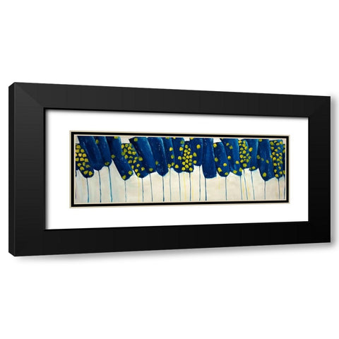 ABSTRACT BLUE AND YELLOW FLOWERS Black Modern Wood Framed Art Print with Double Matting by Atelier B Art Studio