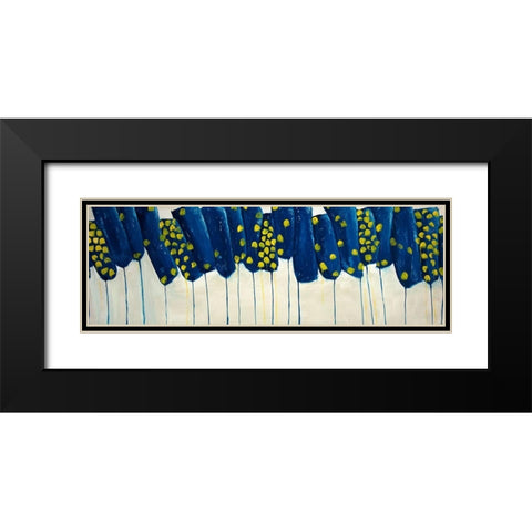 ABSTRACT BLUE AND YELLOW FLOWERS Black Modern Wood Framed Art Print with Double Matting by Atelier B Art Studio