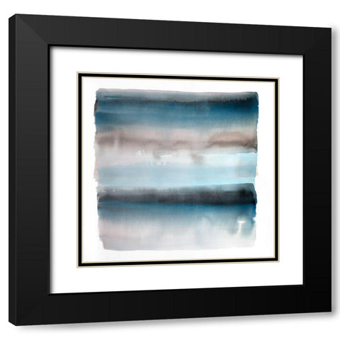 BLUE STRIPES Black Modern Wood Framed Art Print with Double Matting by Atelier B Art Studio