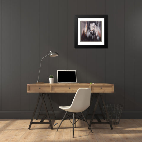 WHITE HORSE IN THE DARK Black Modern Wood Framed Art Print with Double Matting by Atelier B Art Studio