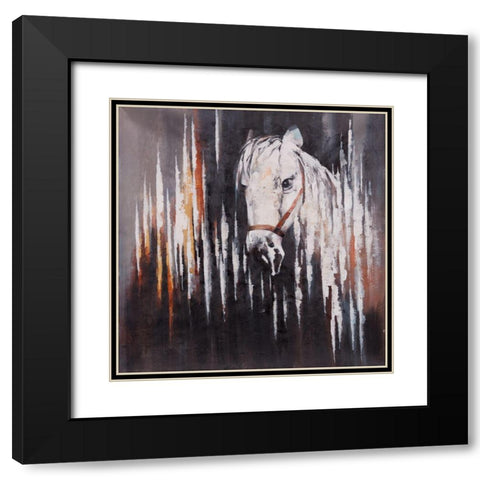 WHITE HORSE IN THE DARK Black Modern Wood Framed Art Print with Double Matting by Atelier B Art Studio