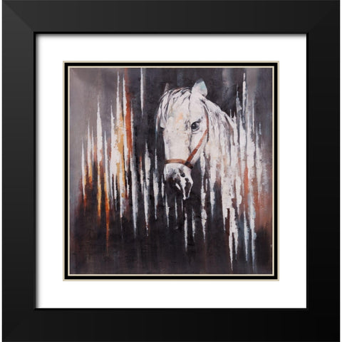WHITE HORSE IN THE DARK Black Modern Wood Framed Art Print with Double Matting by Atelier B Art Studio