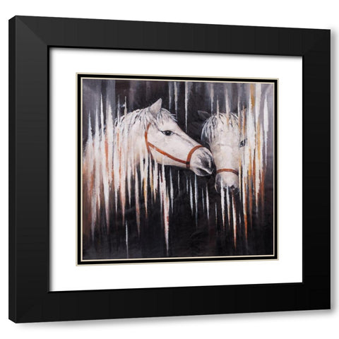 TWO WHITE HORSES KISSING Black Modern Wood Framed Art Print with Double Matting by Atelier B Art Studio