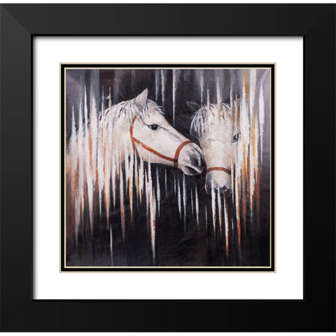 TWO WHITE HORSES KISSING Black Modern Wood Framed Art Print with Double Matting by Atelier B Art Studio