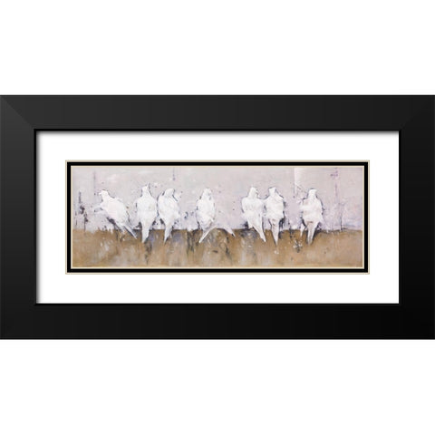 ABSTRACT PERCHED BIRDS Black Modern Wood Framed Art Print with Double Matting by Atelier B Art Studio