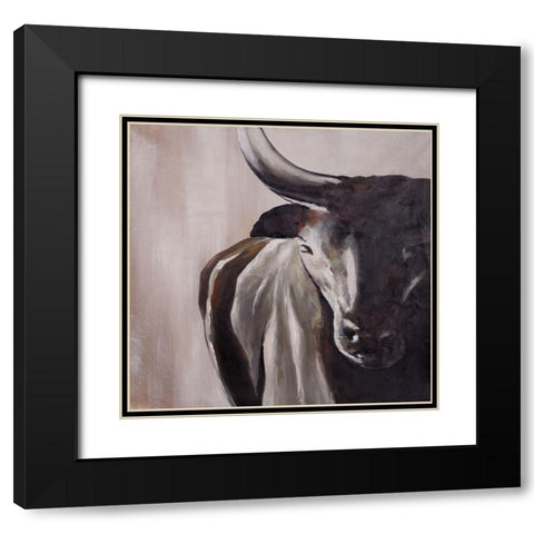 BULL HEAD FRONT VIEW Black Modern Wood Framed Art Print with Double Matting by Atelier B Art Studio