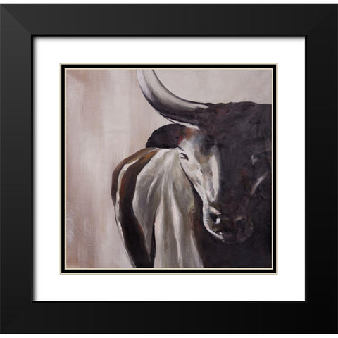 BULL HEAD FRONT VIEW Black Modern Wood Framed Art Print with Double Matting by Atelier B Art Studio
