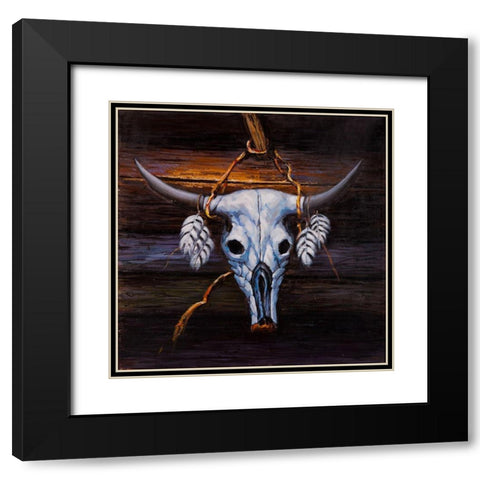 HANGED BULL SKULL Black Modern Wood Framed Art Print with Double Matting by Atelier B Art Studio