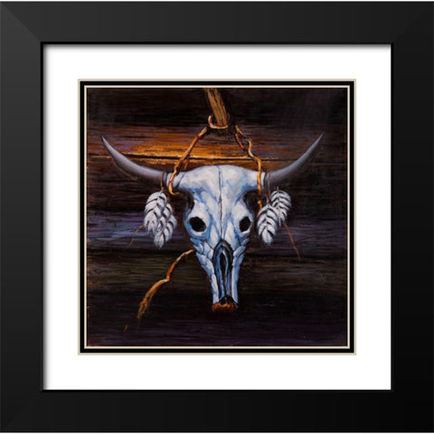HANGED BULL SKULL Black Modern Wood Framed Art Print with Double Matting by Atelier B Art Studio