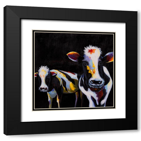 TWO FUNNY COWS Black Modern Wood Framed Art Print with Double Matting by Atelier B Art Studio