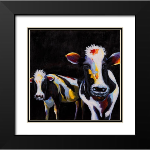 TWO FUNNY COWS Black Modern Wood Framed Art Print with Double Matting by Atelier B Art Studio