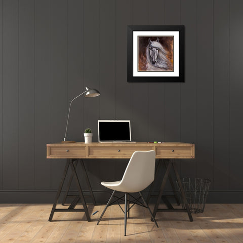 PROUD WHITE HORSE Black Modern Wood Framed Art Print with Double Matting by Atelier B Art Studio