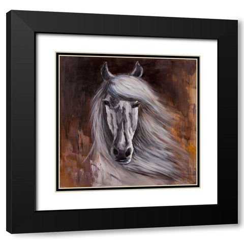 PROUD WHITE HORSE Black Modern Wood Framed Art Print with Double Matting by Atelier B Art Studio
