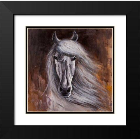 PROUD WHITE HORSE Black Modern Wood Framed Art Print with Double Matting by Atelier B Art Studio
