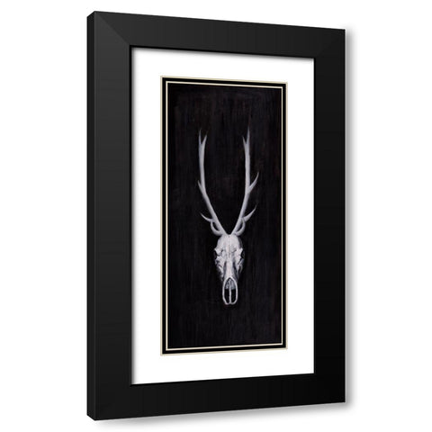 DEER SKULL ON BLACK BACKGROUND Black Modern Wood Framed Art Print with Double Matting by Atelier B Art Studio