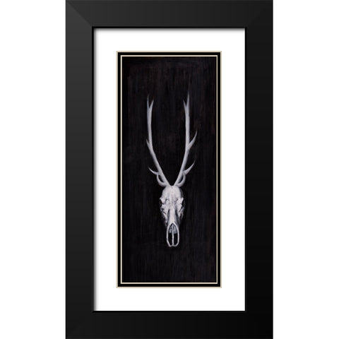 DEER SKULL ON BLACK BACKGROUND Black Modern Wood Framed Art Print with Double Matting by Atelier B Art Studio