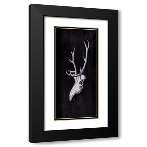 DEER SKULL IN THE DARK Black Modern Wood Framed Art Print with Double Matting by Atelier B Art Studio