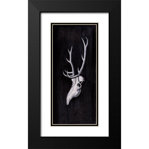 DEER SKULL IN THE DARK Black Modern Wood Framed Art Print with Double Matting by Atelier B Art Studio