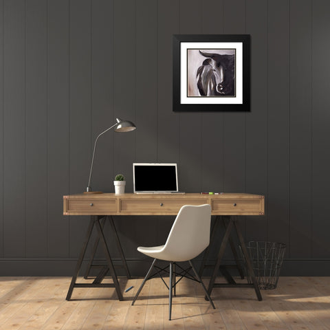 BULL HEAD CLOSEUP Black Modern Wood Framed Art Print with Double Matting by Atelier B Art Studio