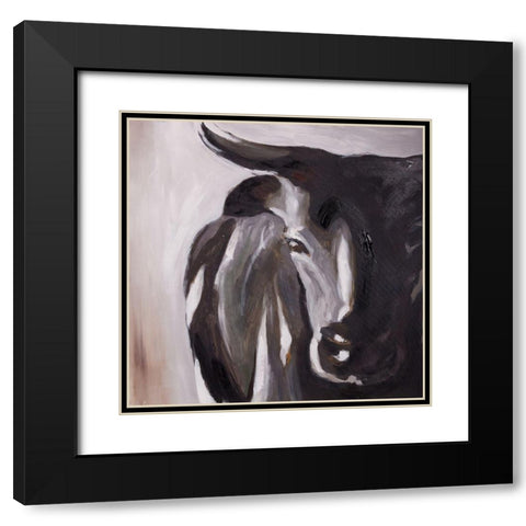 BULL HEAD CLOSEUP Black Modern Wood Framed Art Print with Double Matting by Atelier B Art Studio