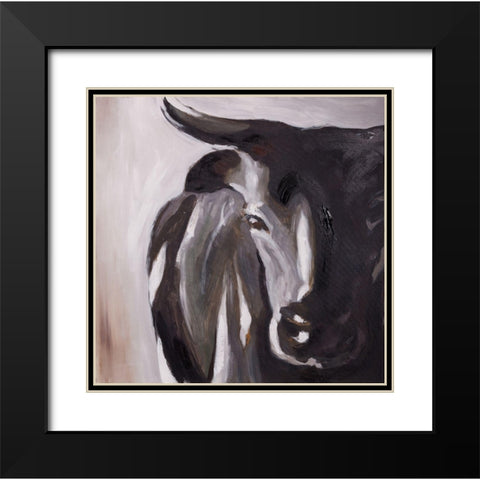 BULL HEAD CLOSEUP Black Modern Wood Framed Art Print with Double Matting by Atelier B Art Studio