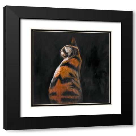 Cat Back View Black Modern Wood Framed Art Print with Double Matting by Atelier B Art Studio