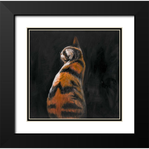 Cat Back View Black Modern Wood Framed Art Print with Double Matting by Atelier B Art Studio