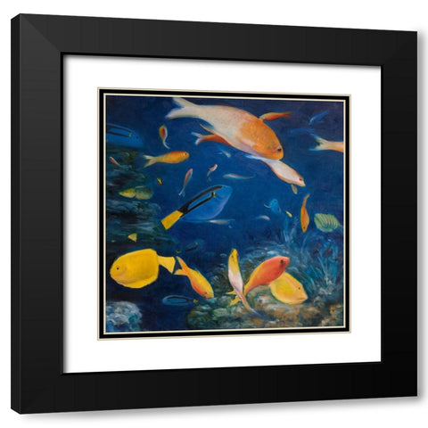COLORFUL FISH UNDER THE SEA Black Modern Wood Framed Art Print with Double Matting by Atelier B Art Studio