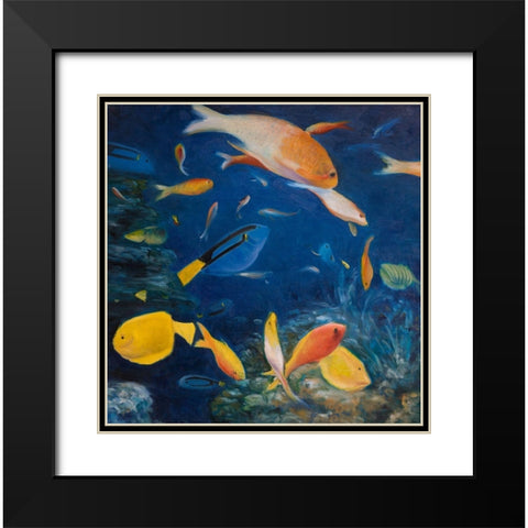 COLORFUL FISH UNDER THE SEA Black Modern Wood Framed Art Print with Double Matting by Atelier B Art Studio