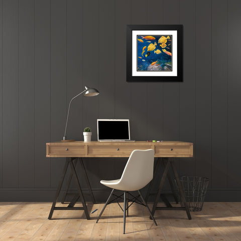 FISH UNDER THE SEA Black Modern Wood Framed Art Print with Double Matting by Atelier B Art Studio