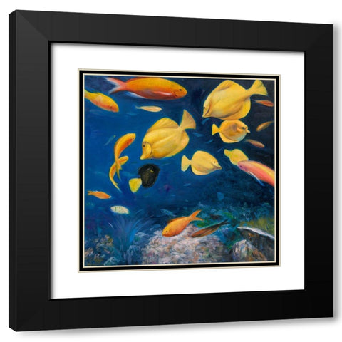 FISH UNDER THE SEA Black Modern Wood Framed Art Print with Double Matting by Atelier B Art Studio