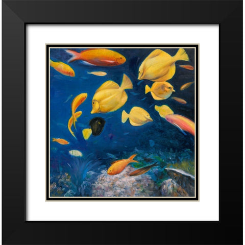 FISH UNDER THE SEA Black Modern Wood Framed Art Print with Double Matting by Atelier B Art Studio