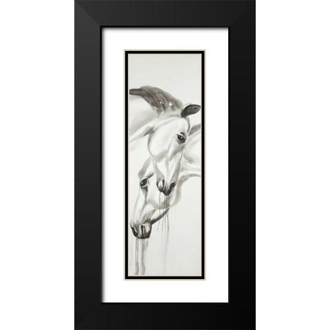 Black and White Horses Black Modern Wood Framed Art Print with Double Matting by Atelier B Art Studio