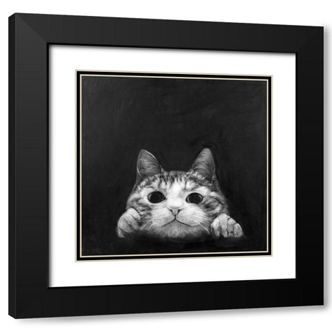 Curious Cat Black Modern Wood Framed Art Print with Double Matting by Atelier B Art Studio