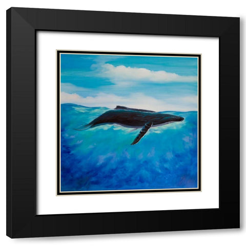 Blue Whale Black Modern Wood Framed Art Print with Double Matting by Atelier B Art Studio