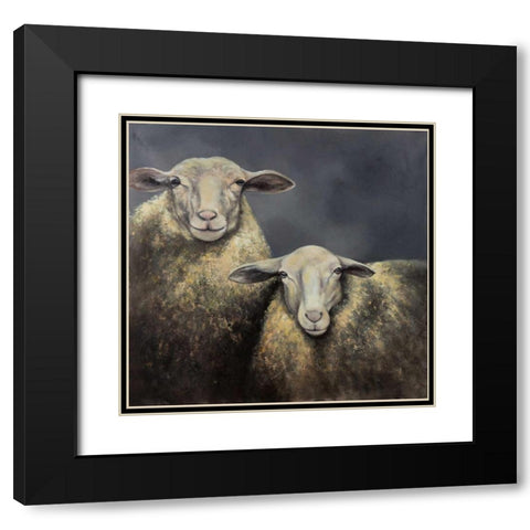 Two Sheeps Black Modern Wood Framed Art Print with Double Matting by Atelier B Art Studio