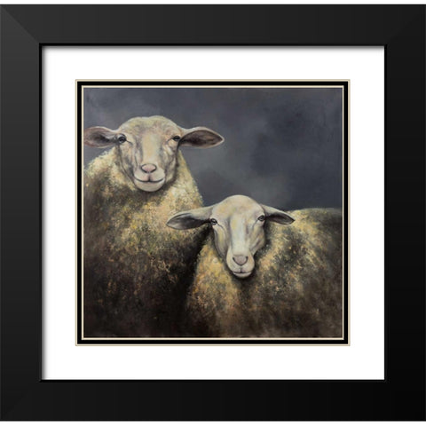 Two Sheeps Black Modern Wood Framed Art Print with Double Matting by Atelier B Art Studio