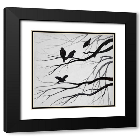 Silhouette of birds Black Modern Wood Framed Art Print with Double Matting by Atelier B Art Studio
