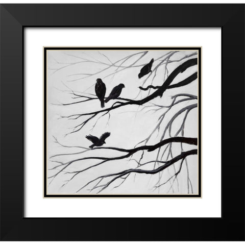 Silhouette of birds Black Modern Wood Framed Art Print with Double Matting by Atelier B Art Studio
